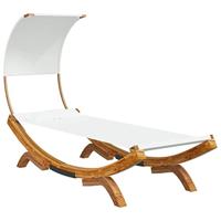 VidaXL Loungebed met luifel 100x200x126 cm massief gebogen hout crème - thumbnail