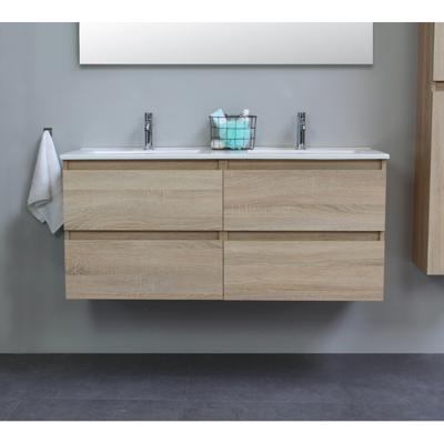 On-Line Onderkast - 120 cm - Voorgemonteerd - Porseleinen Wastafel - 2 Kraangaten - Eiken