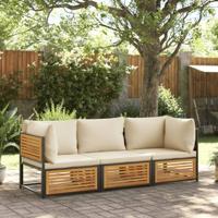 3-delige Loungeset met kussens massief acaciahout - thumbnail