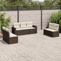 7-delige Loungeset met kussens poly rattan bruin - thumbnail