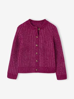 Wijd vest van schuimbreiwerk meisjes donkerpaars Wijd vest van schuimbreiwerk meisjes donkerpaars