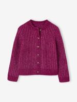 Wijd vest van schuimbreiwerk meisjes donkerpaars - thumbnail