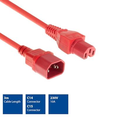 ACT AK5335 Netsnoer Stroomkabel C14 - C15 | Rood | 3 meter