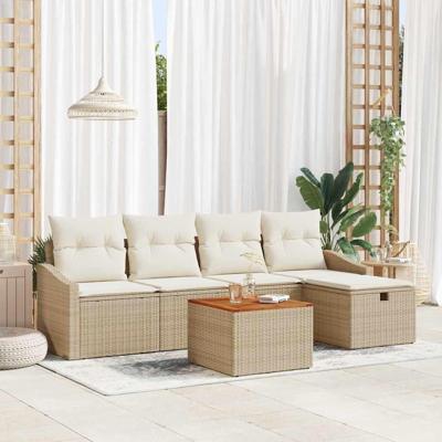 Tuinbankenset met kussen met opslag 6 pcs Beige poly rattan