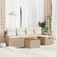 Tuinbankenset met kussen met opslag 6 pcs Beige poly rattan - thumbnail