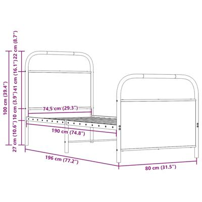 Bedframe zonder matras bewerkt hout bruin eikenkleur 107x203 cm - thumbnail