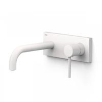 Wastafelmengkraan Inbouw Tres Study Exclusive met Afdekplaat Gebogen Uitloop 18 cm en Hendel Mat Wit Tres - thumbnail