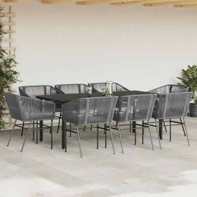 9-delige Tuinset met kussens poly rattan glas grijs - thumbnail