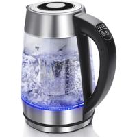 LED Waterkoker met Theefilter - 1.7L. 2200W - RVS/Glas - Zwart/Zilver - thumbnail