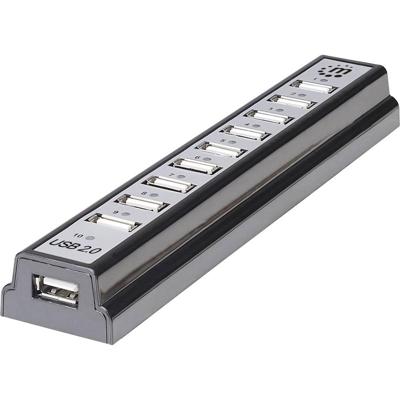 Manhattan Manhattan USB-A 10-Port Desktop Hub, 10x USB-A Ports, 480 Mbps (USB 2.0) 161572 USB-hub 10 poorten USB-A USB 2.0 480 MBit/s Zwart, Zilver