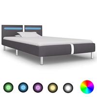 Bedframe met LED kunstleer grijs 90x200 cm - thumbnail