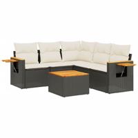 6-delige Loungeset met kussens poly rattan zwart - thumbnail
