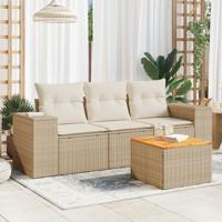 4-delige Loungeset met kussens poly rattan beige - thumbnail