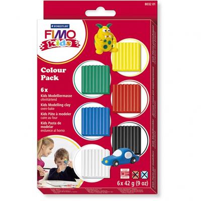 Fimo kids boetseerklei standaard kleuren, 6dlg.