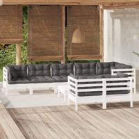 9-delige Loungeset met kussens massief grenenhout wit - thumbnail