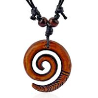 Touw Ketting voor Mannen met Bruine Ronde Kettinghanger van Hars - thumbnail