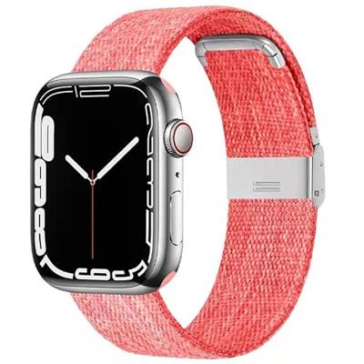 By Qubix - Canvas Limited Edition nylon bandje - Roze - Compatible met Apple Watch 44mm / 45mm / 46mm / 49mm - Compatible Apple watch bandjes