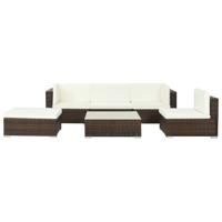 6-delige Loungeset met kussens poly rattan bruin - thumbnail
