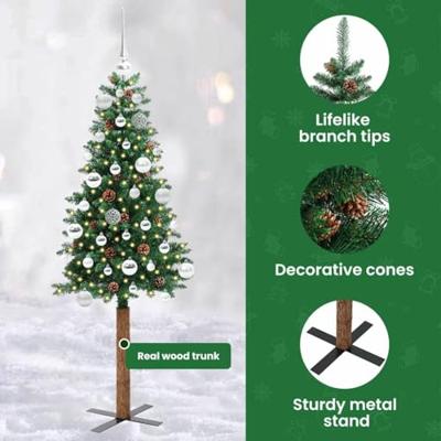 VidaXL Slanke kerstboom groen 150 cm pvc en massief dennenhout