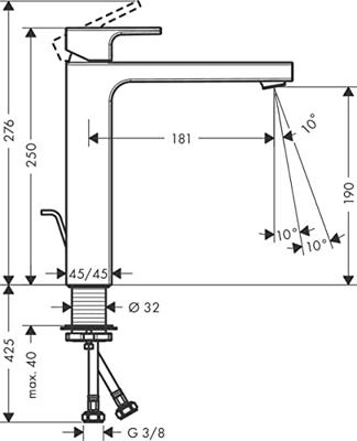 Hansgrohe Vernis wastafelkraan 110 highriser met waste mat zwart 71562670 - thumbnail