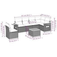 7-delige Loungeset met kussens poly rattan beige - thumbnail
