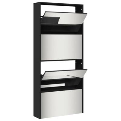 Schoenenkast met spiegel 4-laags 63x17x134 cm zwart