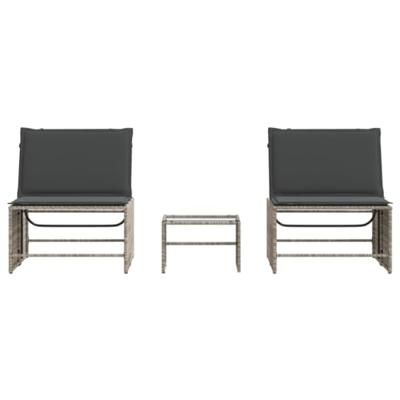Ligbedden 2 st met tafel poly rattan lichtgrijs