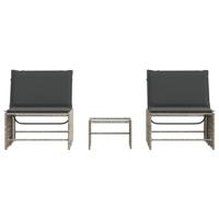 Ligbedden 2 st met tafel poly rattan lichtgrijs - thumbnail