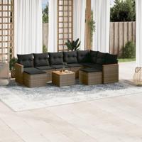 10-delige Loungeset met kussens poly rattan grijs - thumbnail
