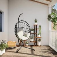 VidaXL Hangstoel met standaard rattan en staal beige - thumbnail