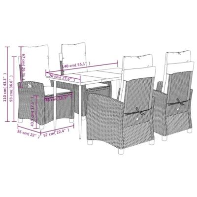 5-delige Tuinset met kussens poly rattan grijs