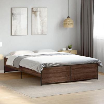 Bedframe bewerkt hout metaal bruin eikenkleur 140x200 cm