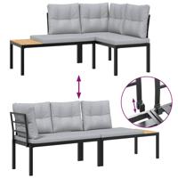 4-delige Loungeset met kussens gepoedercoat staal zwart - thumbnail