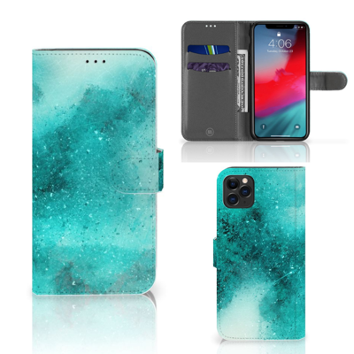 Hoesje Apple iPhone 11 Pro Max Painting Blue | Portemonnee hoesje Hoesje Apple iPhone 11 Pro Max Painting Blue | Portemonnee hoesje