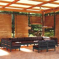 12-delige Loungeset met crèmekleurige kussens grenenhout - thumbnail