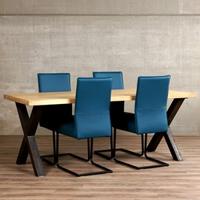 Set van 4 leren eetkamerstoelen - met sledepoot - blauw leer - Echt leer, Industrieel, ontdek de vele Leersoorten en Kleuren bij ShopX - thumbnail