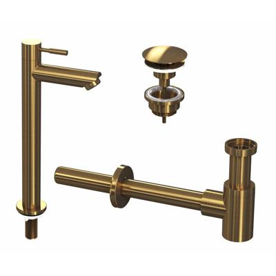 Fonteinkraanset INK Hoog Model Inclusief Waste en Design Sifon Brushed Mat Goud Ink Fonteinkraanset INK Hoog Model Inclusief Waste en Design Sifon Brushed Mat Goud Ink