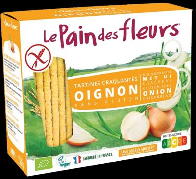 Pain Des Fleurs Krokante bio crackers met ui glutenvrij 150 Gram Pain Des Fleurs Krokante bio crackers met ui glutenvrij 150 Gram