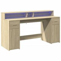 Bureau met LED-verlichting 160x55x91 cm hout sonoma eikenkleur - thumbnail