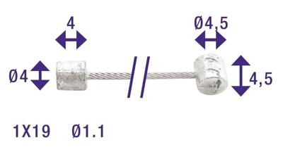 Elvedes Schakel binnenkabel 2250mm verzinkt ø1,1mm shimano huret n-nippel en t-nippel (op kaart)