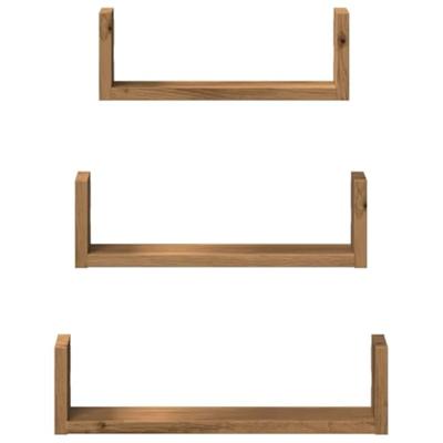 Wandschappen 3 st bewerkt hout artisanaal eiken