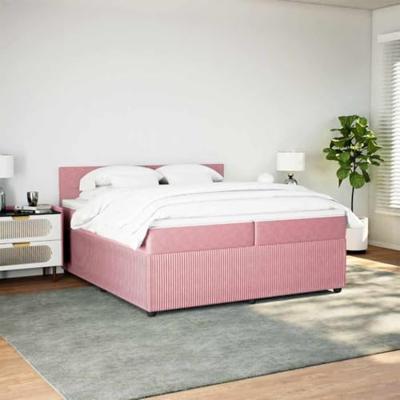 Boxspring met matras fluweel roze 200x200 cm