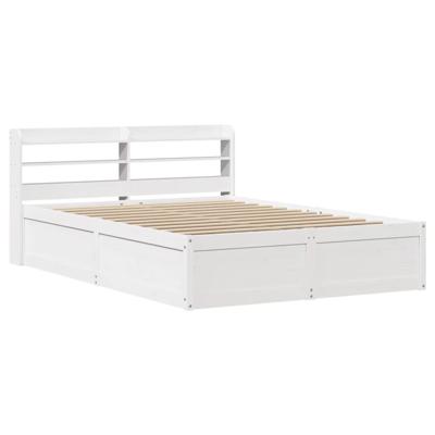Bedframe met hoofdbord massief grenenhout wit 150x200 cm