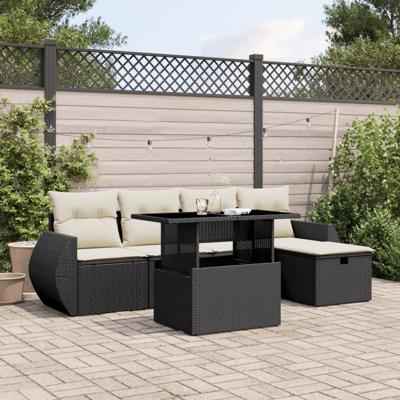 6-delige Loungeset met kussens poly rattan zwart 6-delige Loungeset met kussens poly rattan zwart