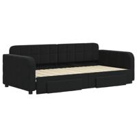 Slaapbank met onderschuifbed en lades 90x190 cm fluweel zwart - thumbnail