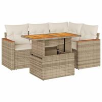 5-delige Loungeset met kussens poly rattan en acaciahout beige - thumbnail
