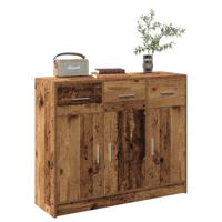 Dressoir 91x28x75 cm bewerkt hout oud houtkleurig - thumbnail