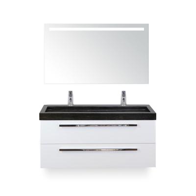 Seville Badmeubelset 120 cm - 2 laden Wit Hoogglans - Wastafel Lucca Enkel - met Sence Spiegel