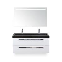 Seville Badmeubelset 120 cm - 2 laden Wit Hoogglans - Wastafel Lucca Enkel - met Sence Spiegel - thumbnail