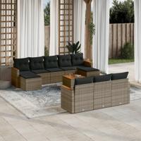 11-delige Loungeset met kussens poly rattan grijs - thumbnail